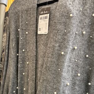 Pearl embellished cardigan NWT Ulla Popken 32/34 stunning holiday wear gray